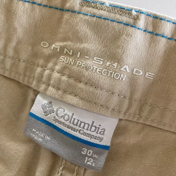 Men’s Columbia Omni-Shade tan khaki flat front cargo Bermuda shorts size 30 - Picture 4 of 6